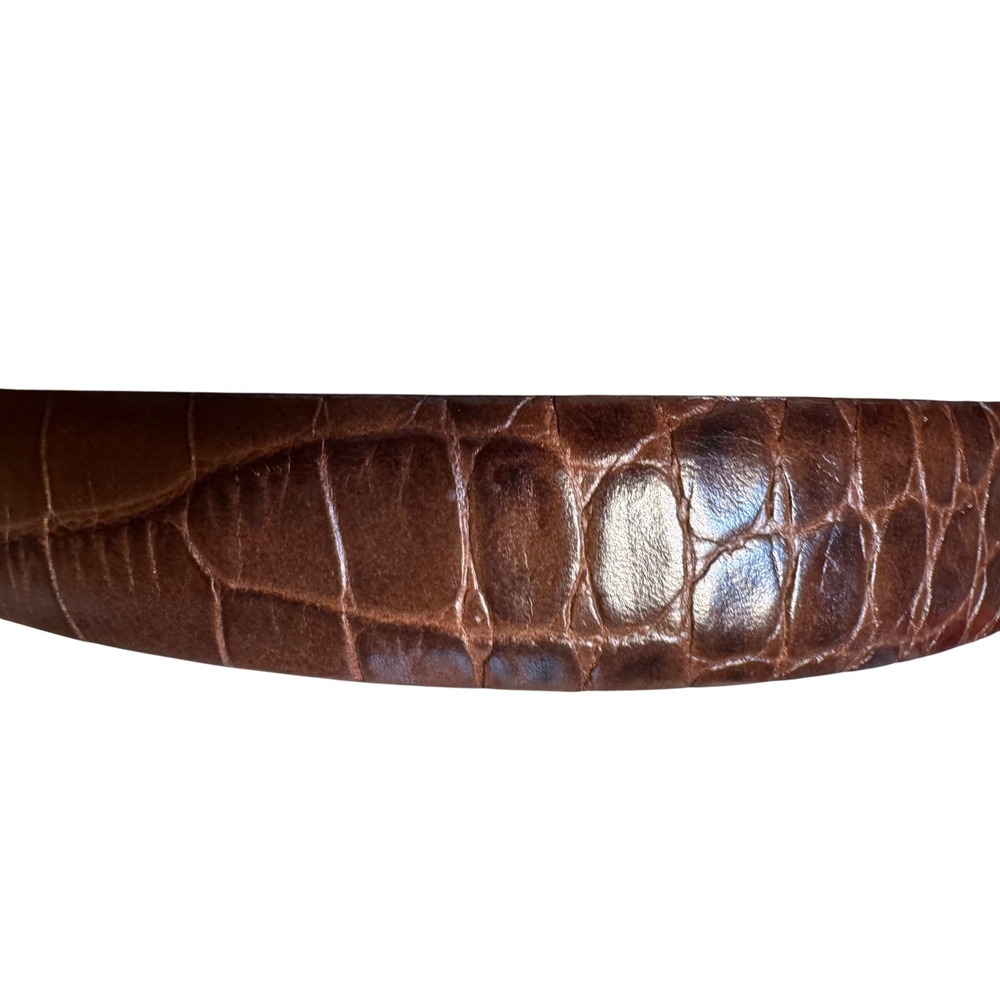 Vtg Lauren Ralph Lauren Brown Croc Embossed Italian Leather Belt Women Large RLL